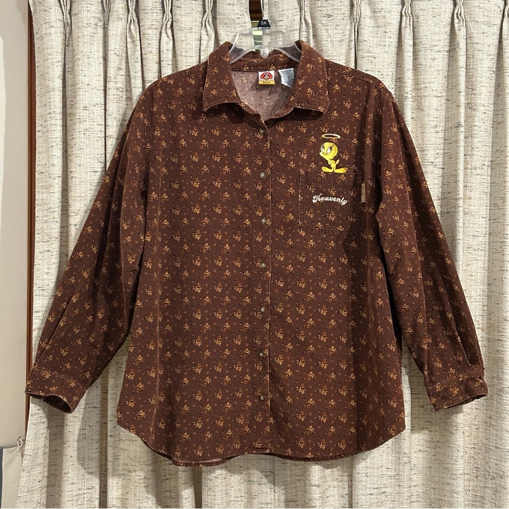 Looney Tunes Woman Tweety Bird Corduroy Shirt - 22W/24W